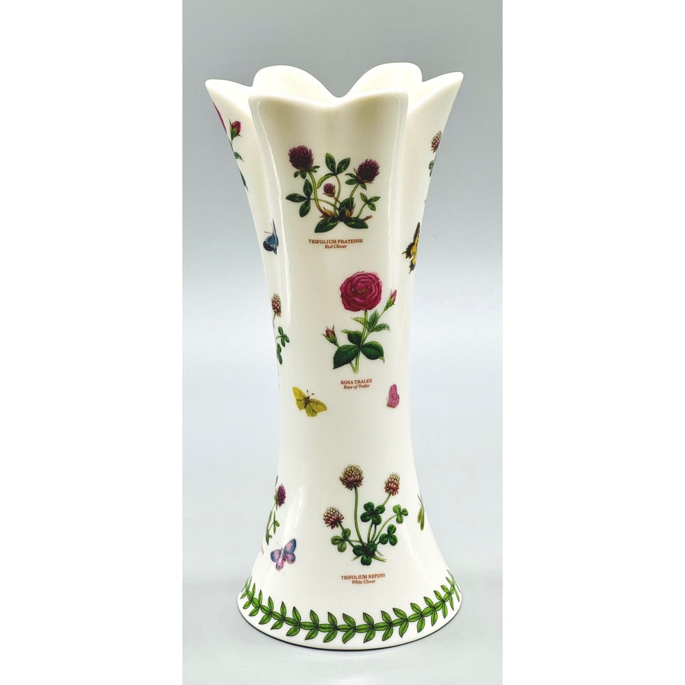 Portmeirion Botanic Garden Vase Floral Butterfly Scalloped Rim 8 Inch